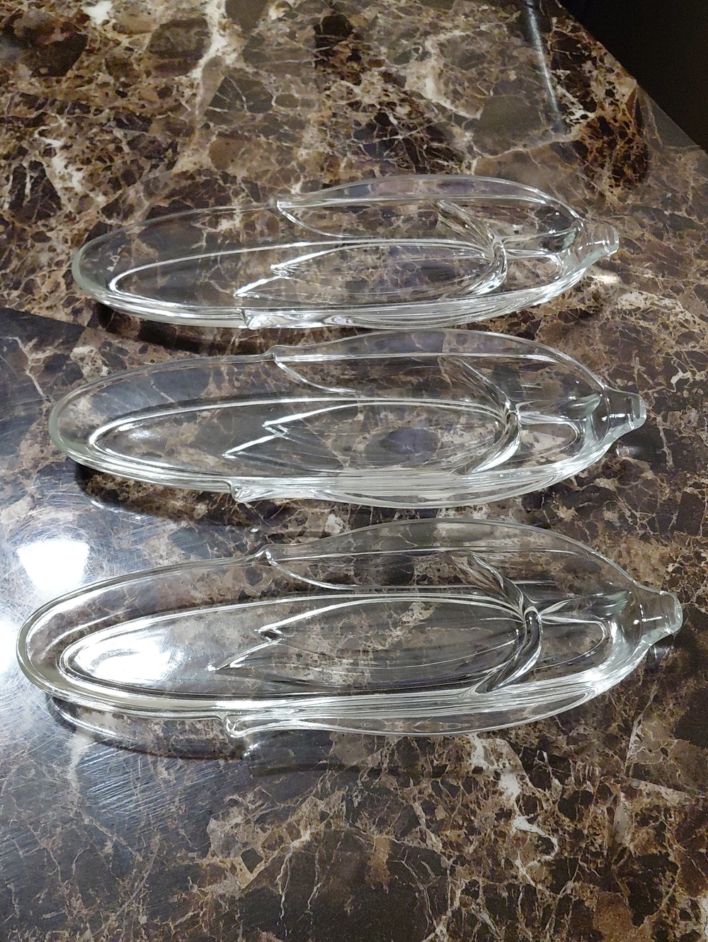 Lot of 3 Vintage Anchor Hocking Heavy Glass Corn-on-the-cob Serving Dishes